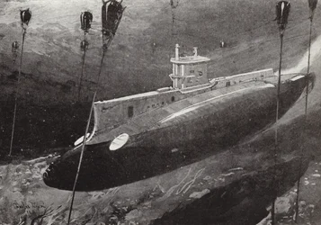 Leutnant-Kommandant Edward Boyle in U-Boot E14, der türkischen Minen ausweicht, während er die Dardanellen passiert, 27. April 1915